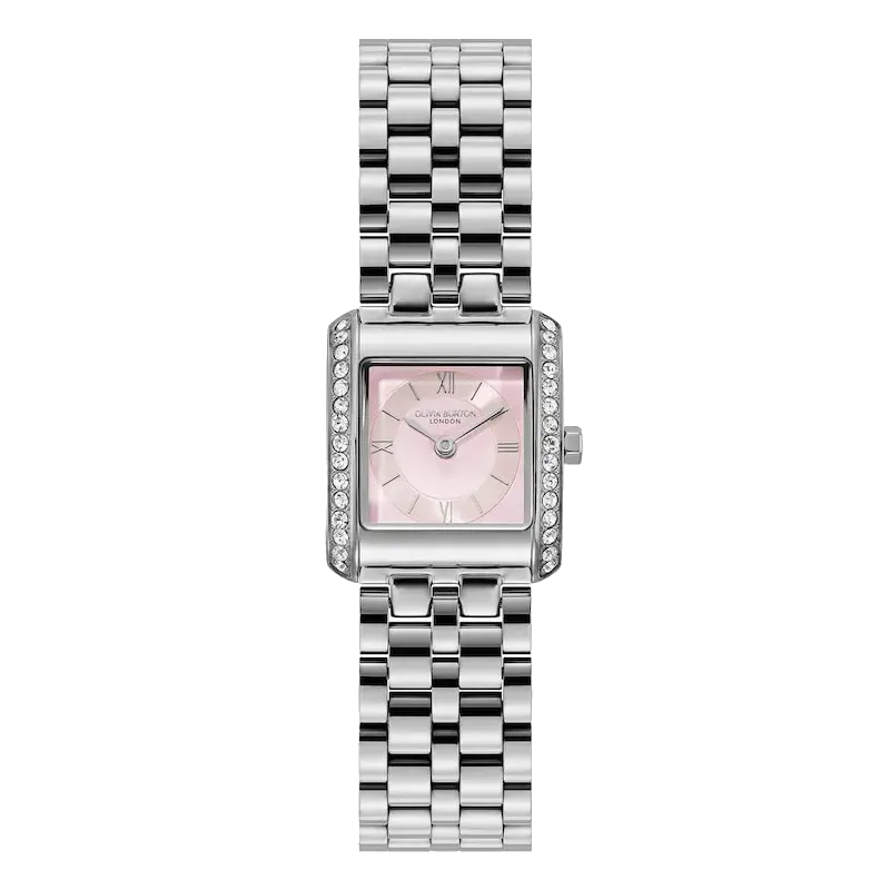 Olivia Burton Berkley 21mm Blush Crystal Square Dial & Stainless Steel Watch, reference 