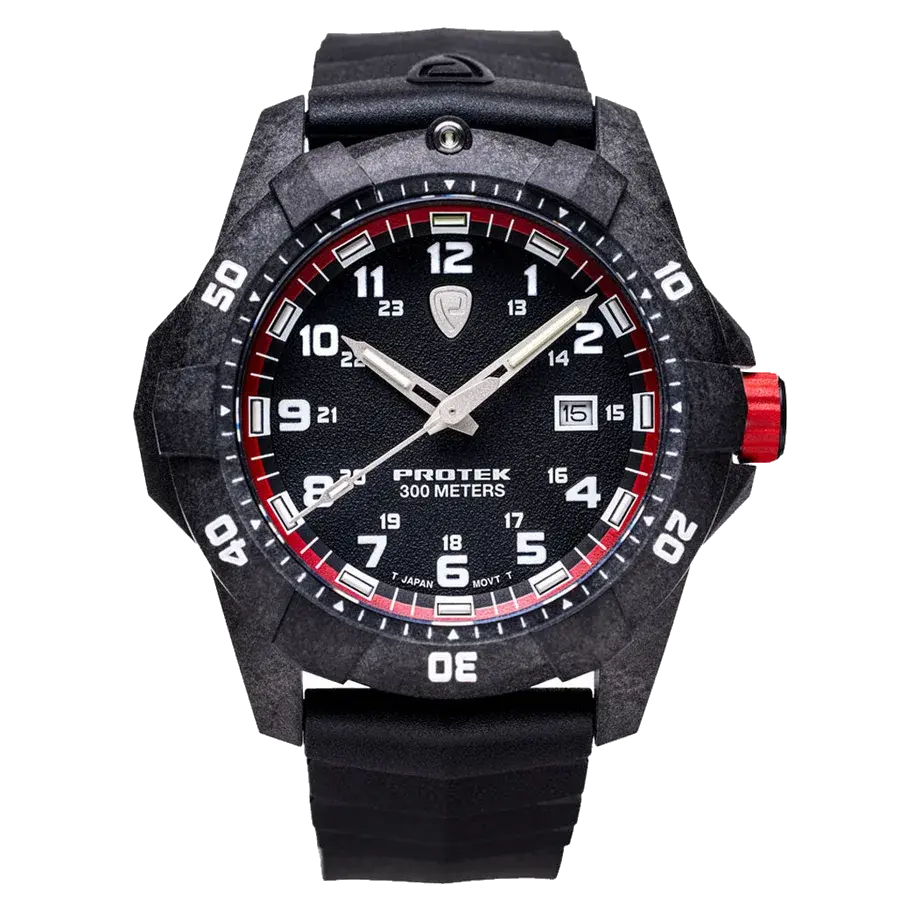 ProTek Carbon Composite Tritium Dive Watch 1000 Series with Red Accents, reference PT1002
