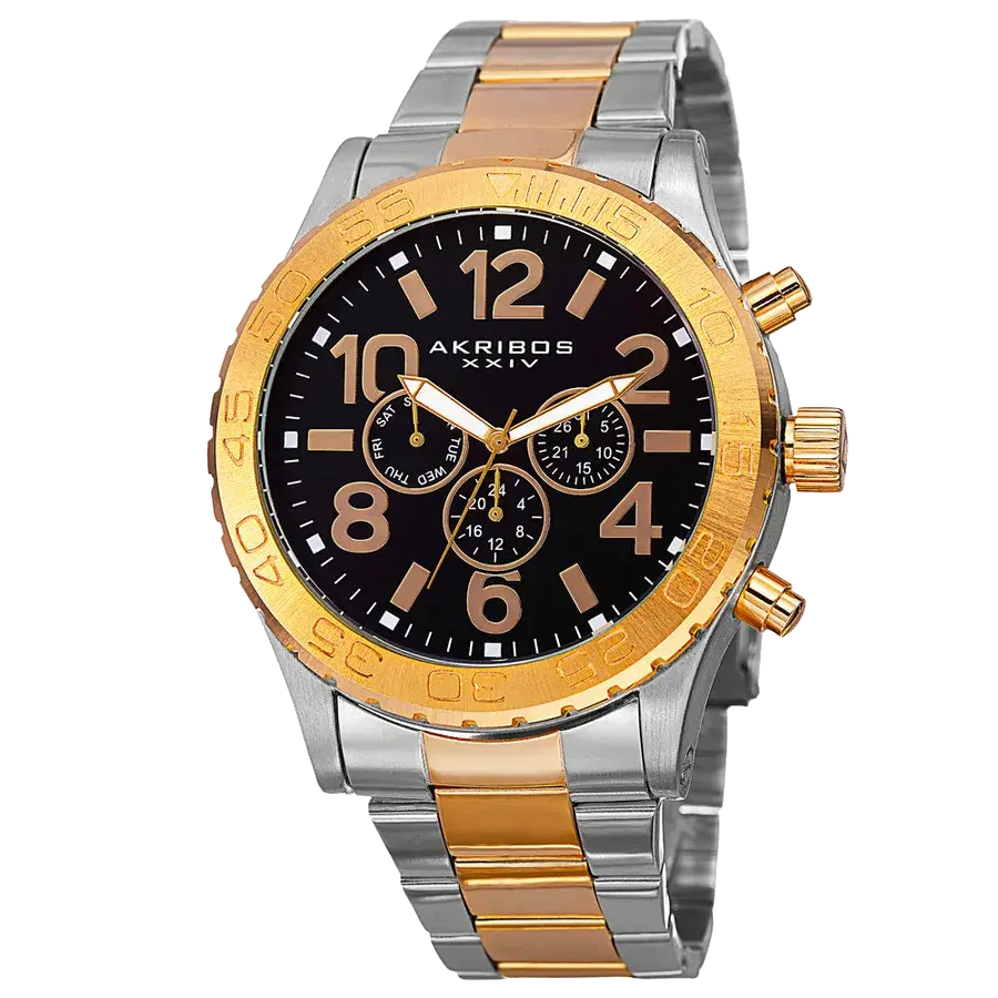 Akribos Casual Silver/Gold/Stainless Steel | Black Dial, reference AK763TTG