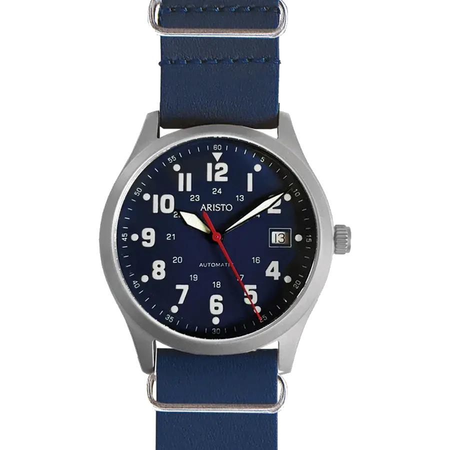 Aristo 38mm Navy Style Swiss Automatic Watch with Blue Dial, reference 3H222