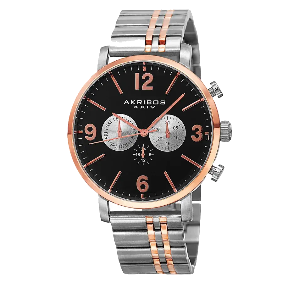 Akribos Casual Steel, Rose Gold/Stainless Steel | Black Dial, reference AK782TTR