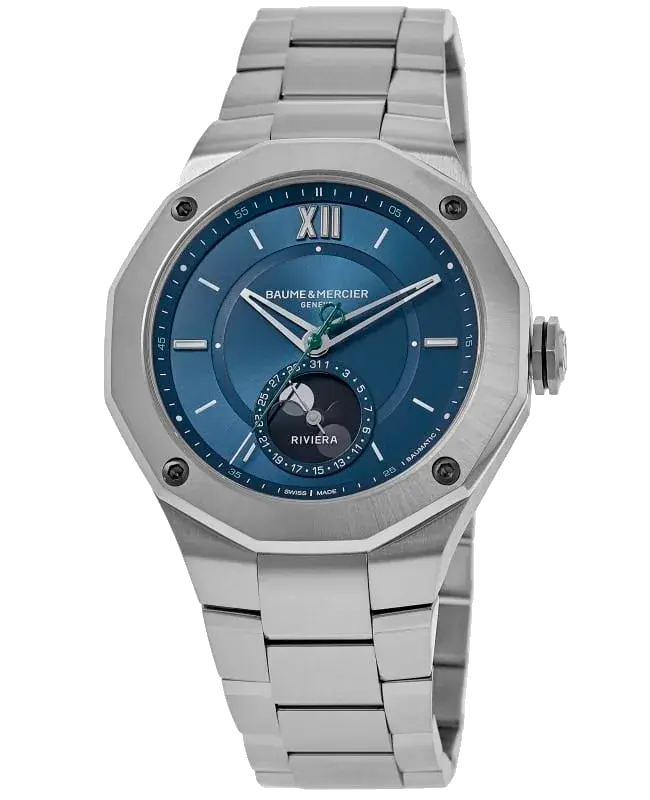 Baume & Mercier Riviera Moon Phase Blue Dial Steel Men’s Watch, reference 10682