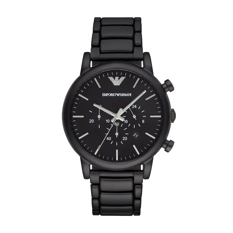 Emporio Armani 46mm Men's Chronograph Black-Tone Stainless Steel Watch, reference 