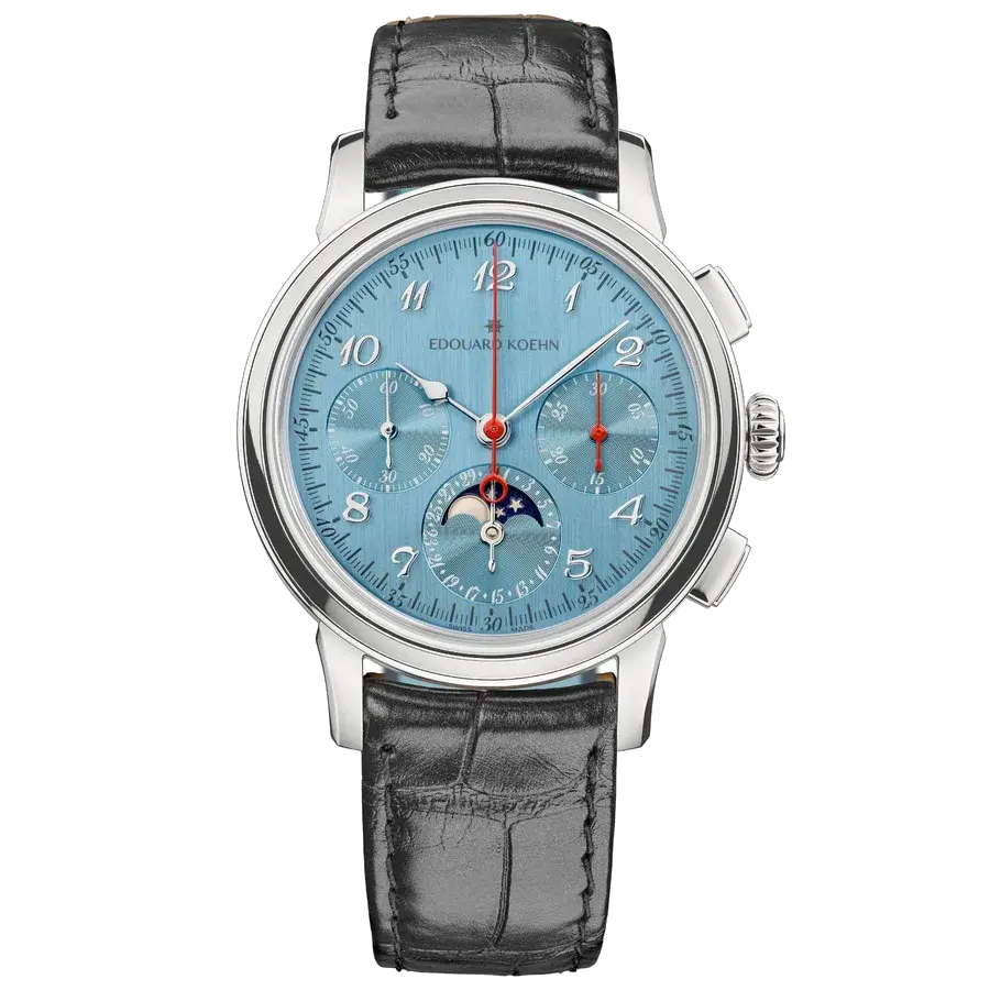 Edouard Koehn Legacy Moonphase Chronograph Ice Blue Limited Edition, reference EK-CHR12SS-IB-ASBK