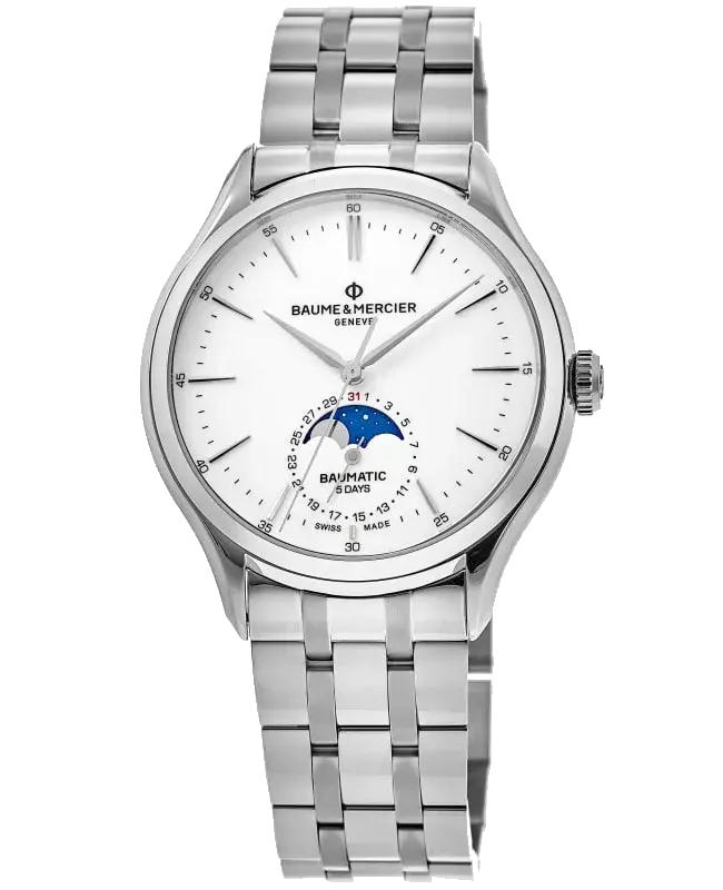 Baume & Mercier Clifton Automatic White Moonphase Dial Steel Men’s Watch, reference 10552