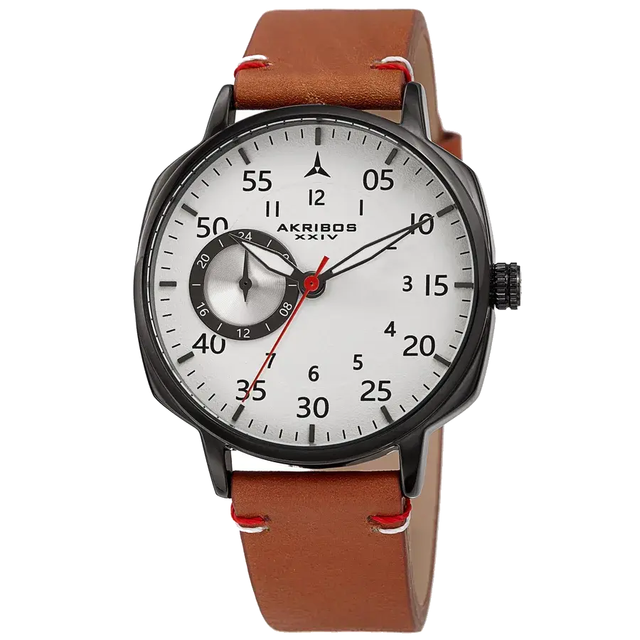 Akribos Casual Black/Black Tone/Leather | White Dial, reference AK1109BRBK
