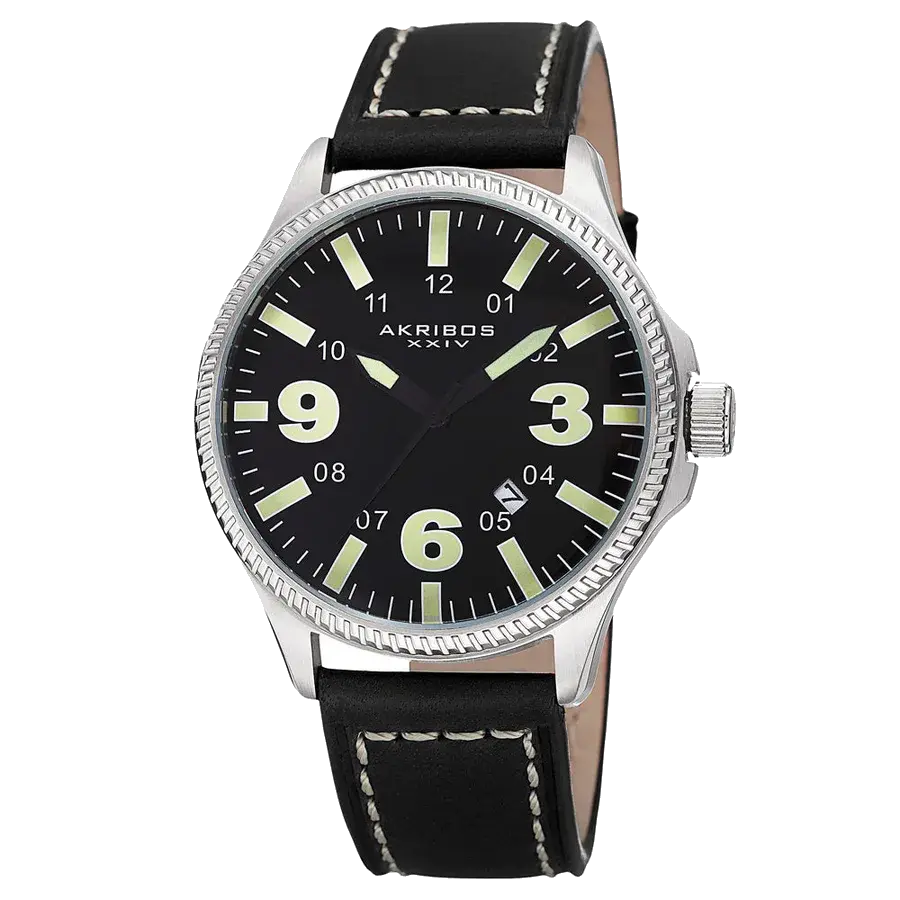 Akribos Casual Black/Leather | Black Dial, reference AK833GN