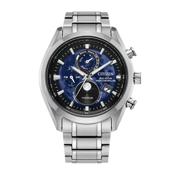 Citizen Blue Lunar Dial Eco-Drive Super Titanium Radio Controlled, reference BY1010-57L