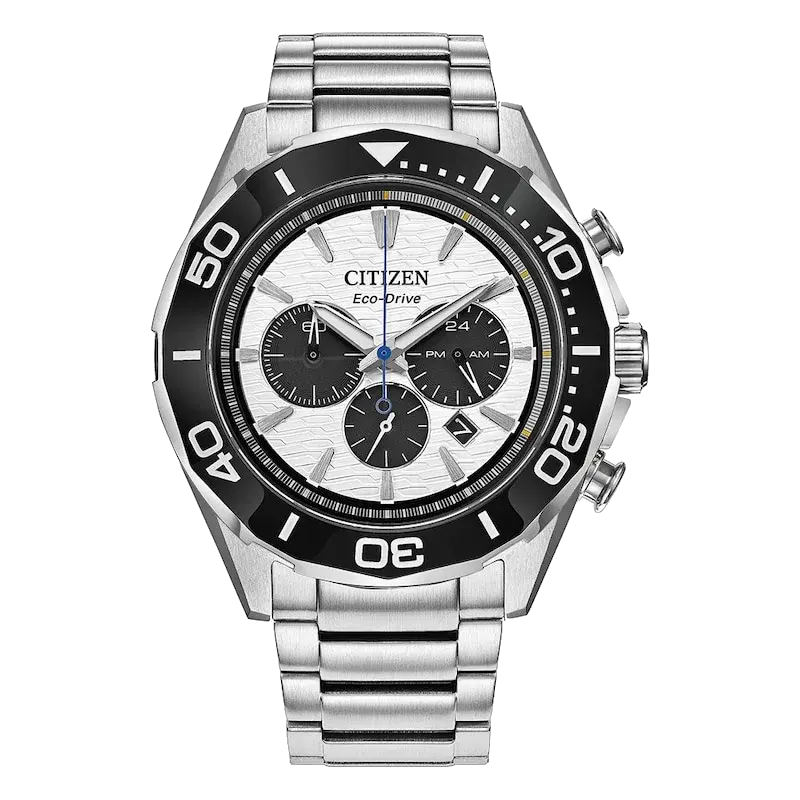 Citizen Modern Eco-Drive Chrono 43mm Men's Ceramic Bezel & Stainless Steel Watch, reference 