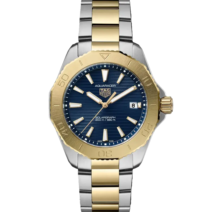 TAG Heuer Aquaracer Professional 200 Solargraph | 40mm, Two-Tone Steel & PVD Yellow Gold, Blue Dial, reference 