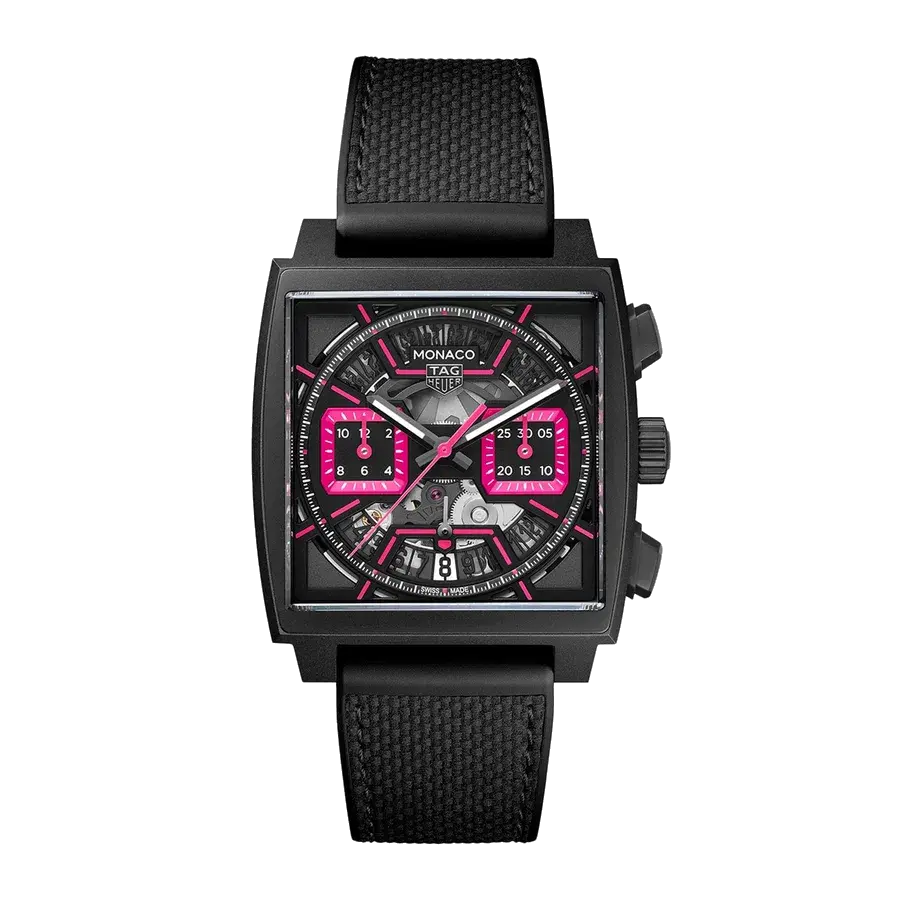 TAG Heuer Monaco Chronograph | 39mm, Titanium & PVD Black, Leather, Black Dial, reference 