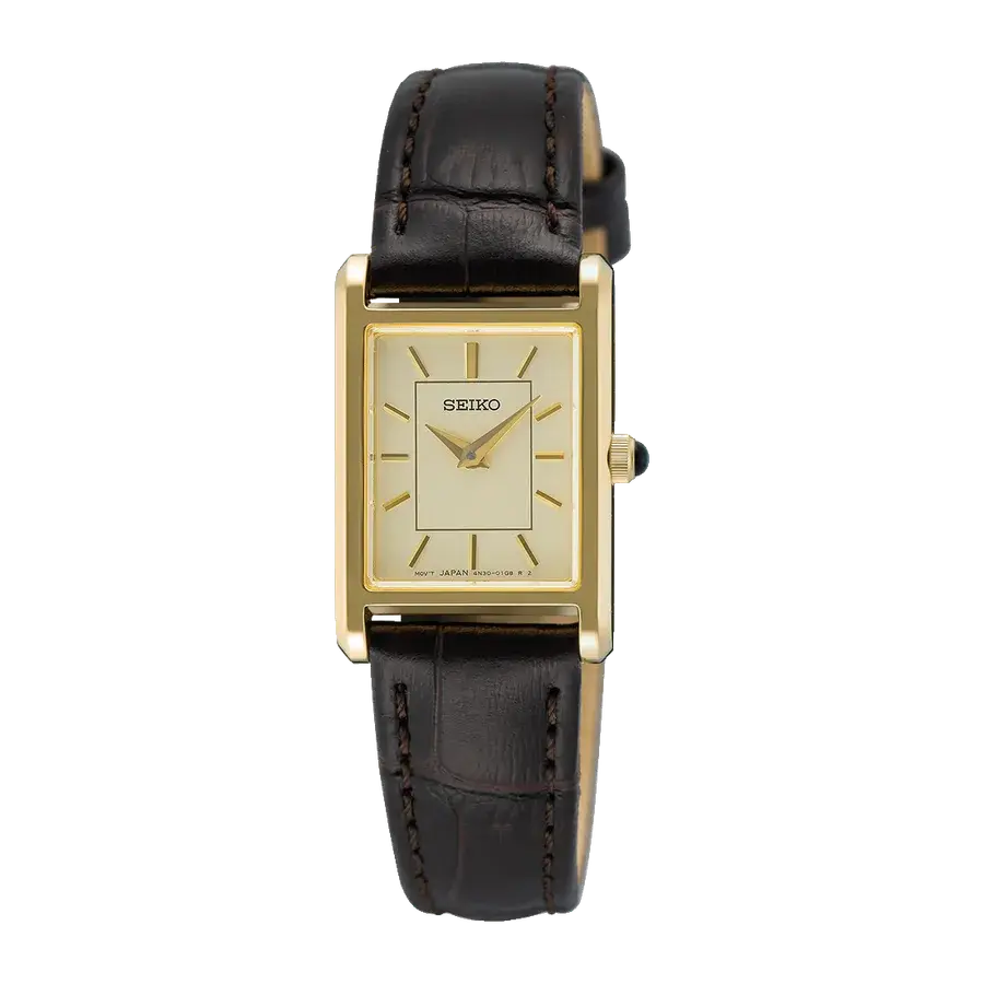 Seiko Essentials SWR110 Discover More Ladies Gold Tone Tank Quartz, reference SWR110