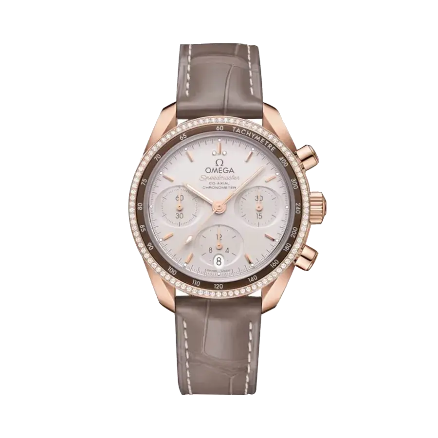 Omega Speedmaster 38 | 38mm, 18K Rose Gold, Alligator Leather, Beige Dial, reference 