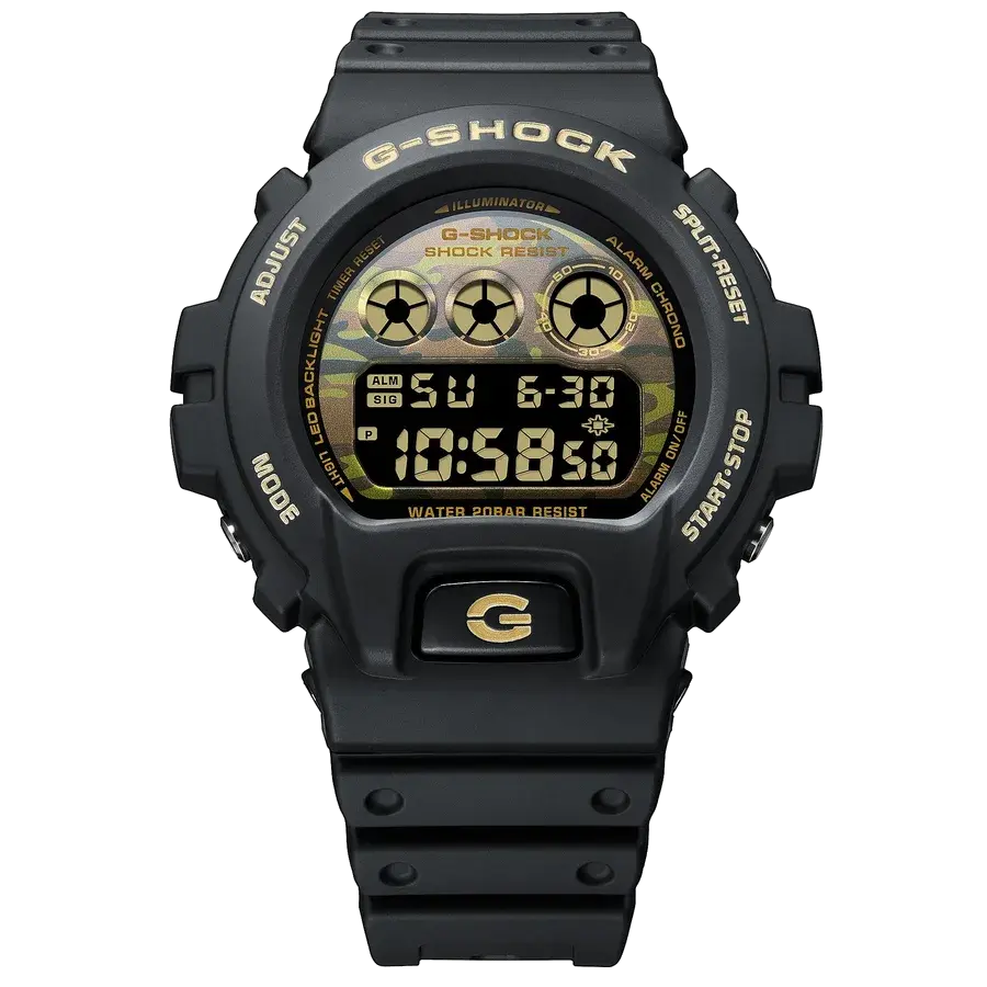 Casio G-Shock DW6900 Bold Camo Digital Black Gold, reference DW6900CF-1