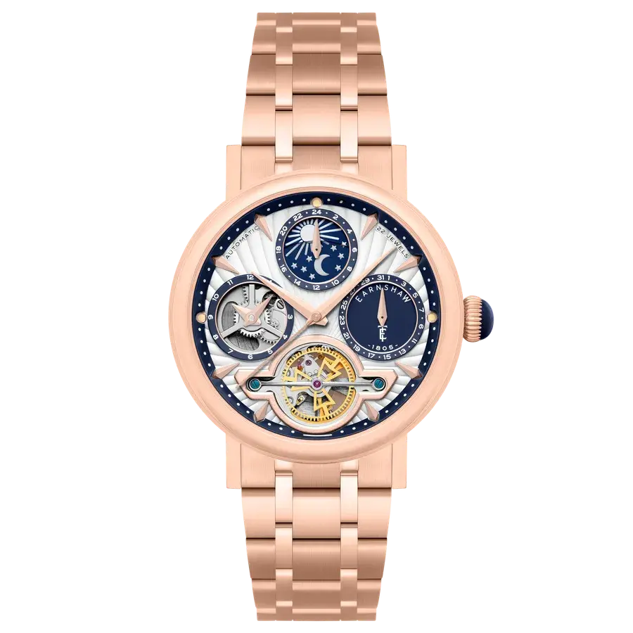 Thomas Earnshaw Heritage Beaufort Dual Time Date Open Heart Automatic Gilded Silver SS, reference ES-8309-44