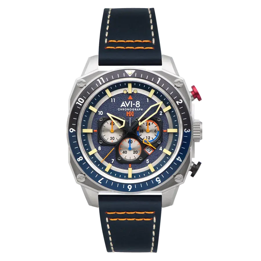 AVI-8 Hawker Hunter Atlas Dual Time Chronograph Blue / Leather | Blue Dial, reference AV-4100-02