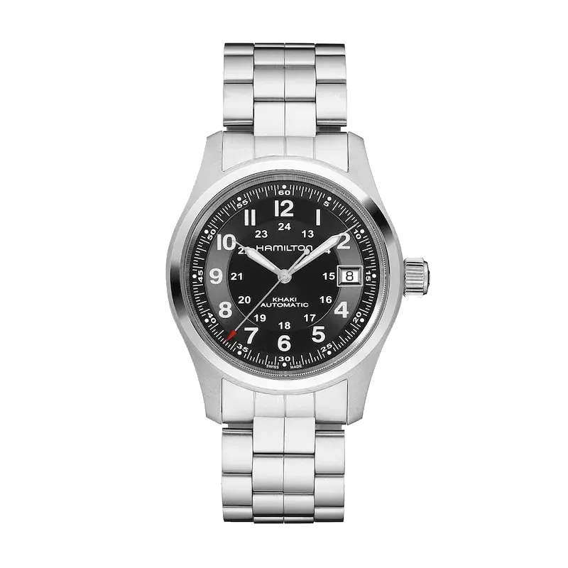 Hamilton Khaki Field Men's Black Dial & Stainless Steel Watch, reference 