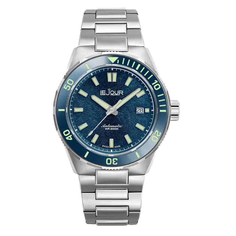 Le Jour Coral Automatic Swiss Dive Watch with Blue Textured Dial, reference LJ-CD-002
