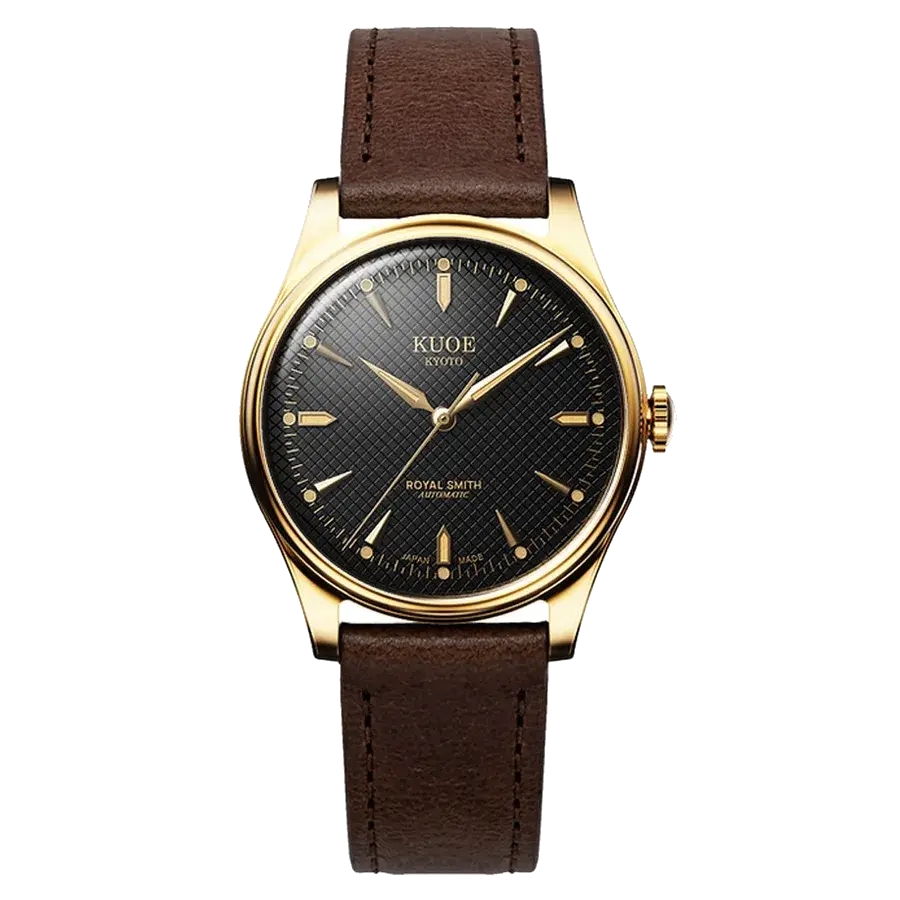 KUOE Royal Smith 90-006 Automatic 35mm Watch with Black Dial, reference RS90006C-GD-BK-IT-DBR