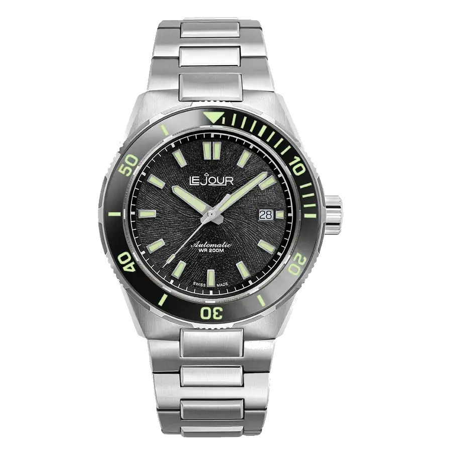 Le Jour Coral Automatic Swiss Dive Watch with Black Textured Dial, reference LJ-CD-001