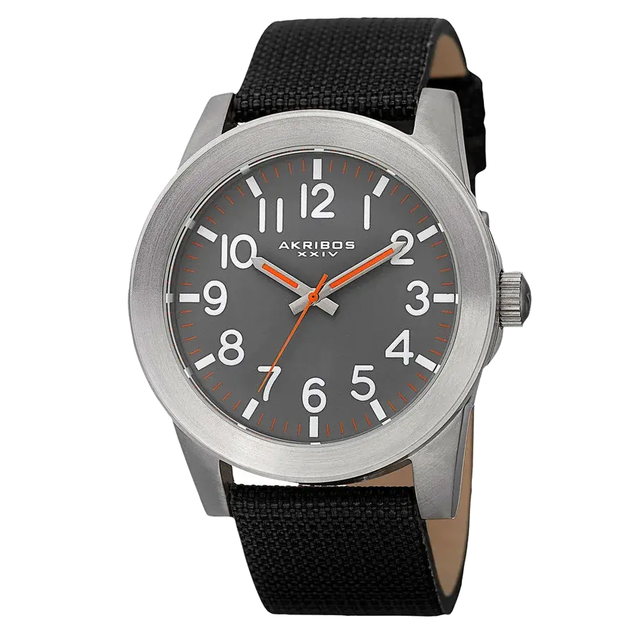 Akribos Casual Black/CANVAS with Leather Backing | Gray Dial, reference AK779SSB