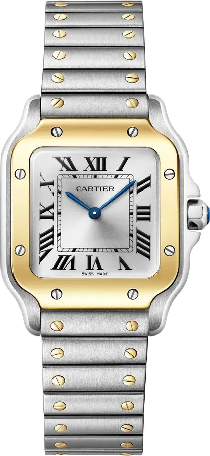 Cartier Santos De Cartier Watch | 27mm, Two-Tone Steel & 18K Yellow Gold, Steel, Silver Dial, reference 