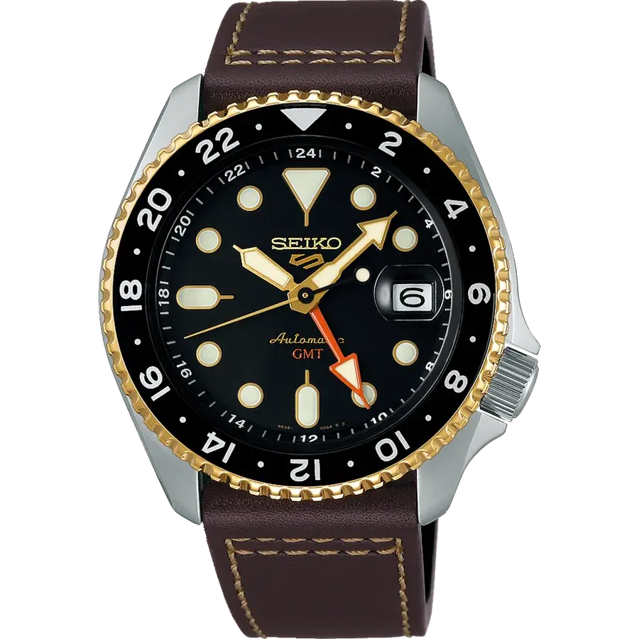 Seiko 5 Sports SSK036 SKX Style GMT Black Dial Leather, reference SSK036