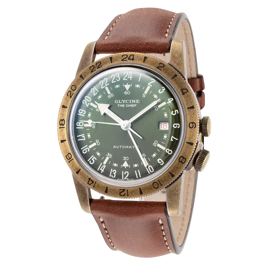 Glycine Airman The Chief GMT 40 mm / Green / Brown Green Dial, reference GL0307