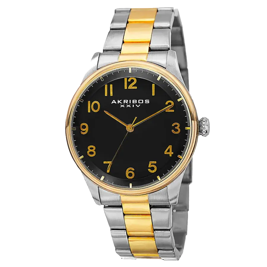 Akribos Casual Silver/Gold/Stainless Steel | Black Dial, reference AK787TTG
