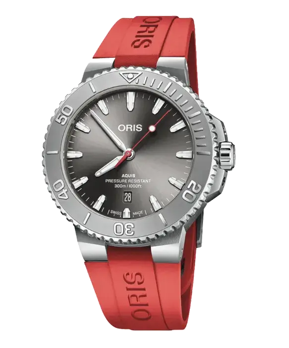 Oris Aquis Date Relief Black/Red Rubber Black Dial, reference 01 733 7789 4153-07 4 23 36FC