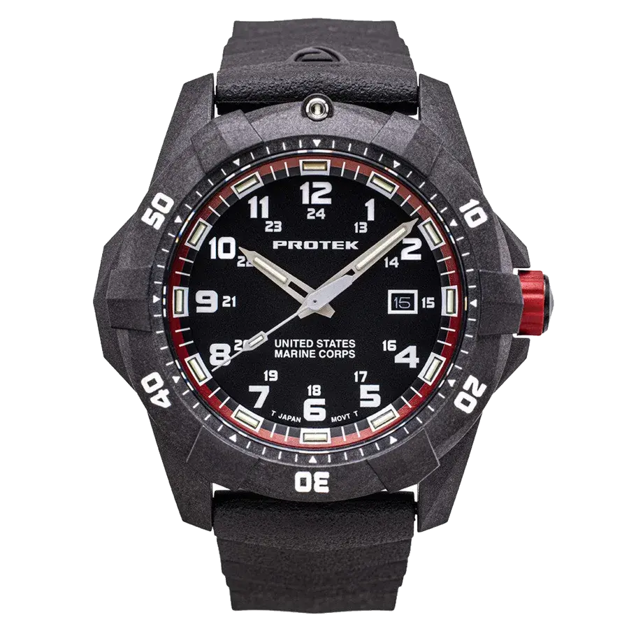 ProTek Carbon Composite Official USMC Tritium Dive Watch with Red Accents, reference PT1012-USMC