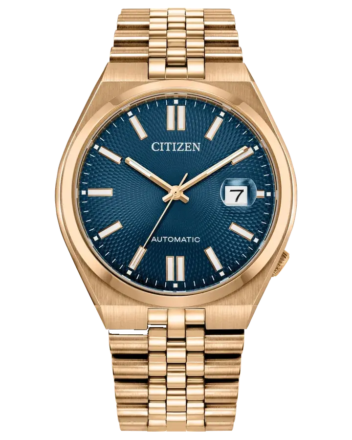 Citizen TSUYOSA 60 Blue Guilloche Dial Rose Gold Automatic, reference NK0023-57L