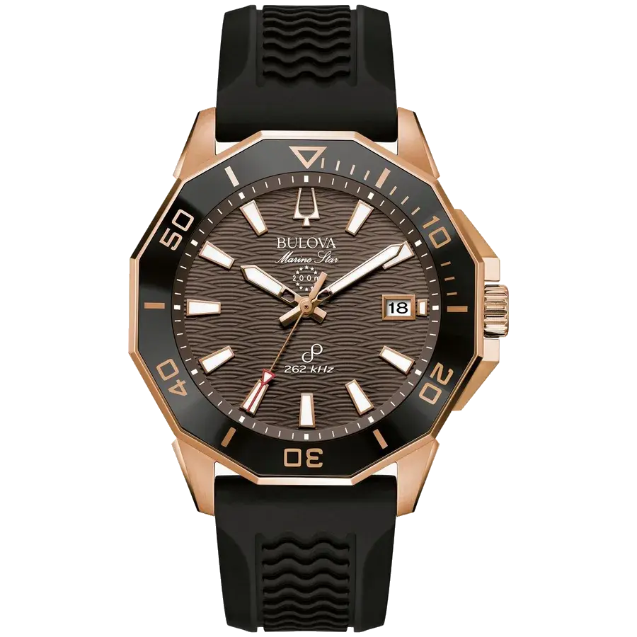 Bulova Marine Star 262 kHz Brown Textured Dial Rose Gold, reference 98B421
