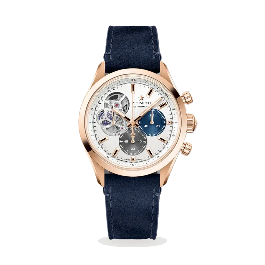 Zenith Chronomaster Open | 39.5mm, 18K Rose Gold, Leather, White Dial, reference