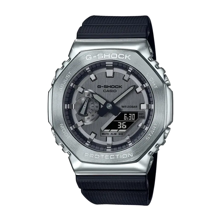Casio GM-2100-1A Quartz G Steel Steel / Resin Silver | 49mm, Steel & Rubber Coating, Resin, Black Dial, reference 