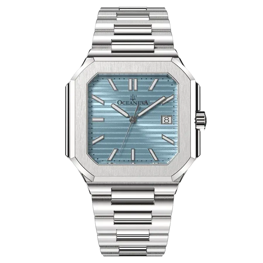 Oceaneva Tenuis Ultra-Thin Swiss Movement Automatic Thin Light Blue Watch Light Blue/Silver | Lightblue Sunray Dial, reference TNMT200ST