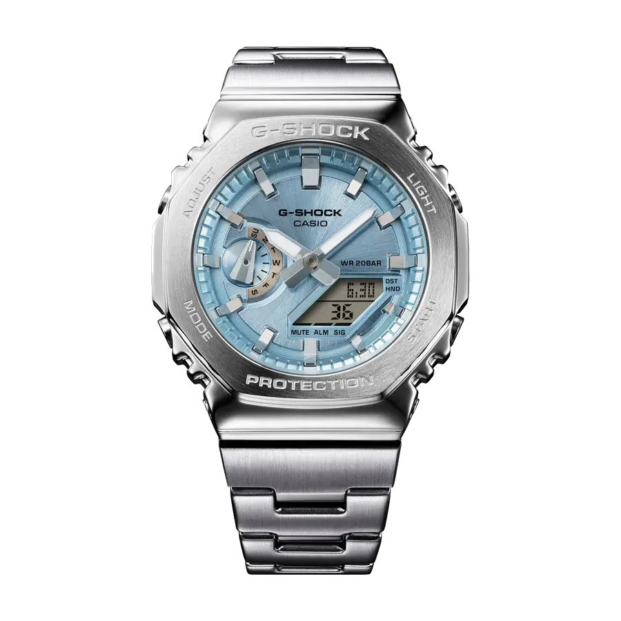 Casio GM-2110D-2A Quartz G Steel Steel / Resin Silver | 49mm, Steel & Rubber Coating, Blue Dial, reference 2110D