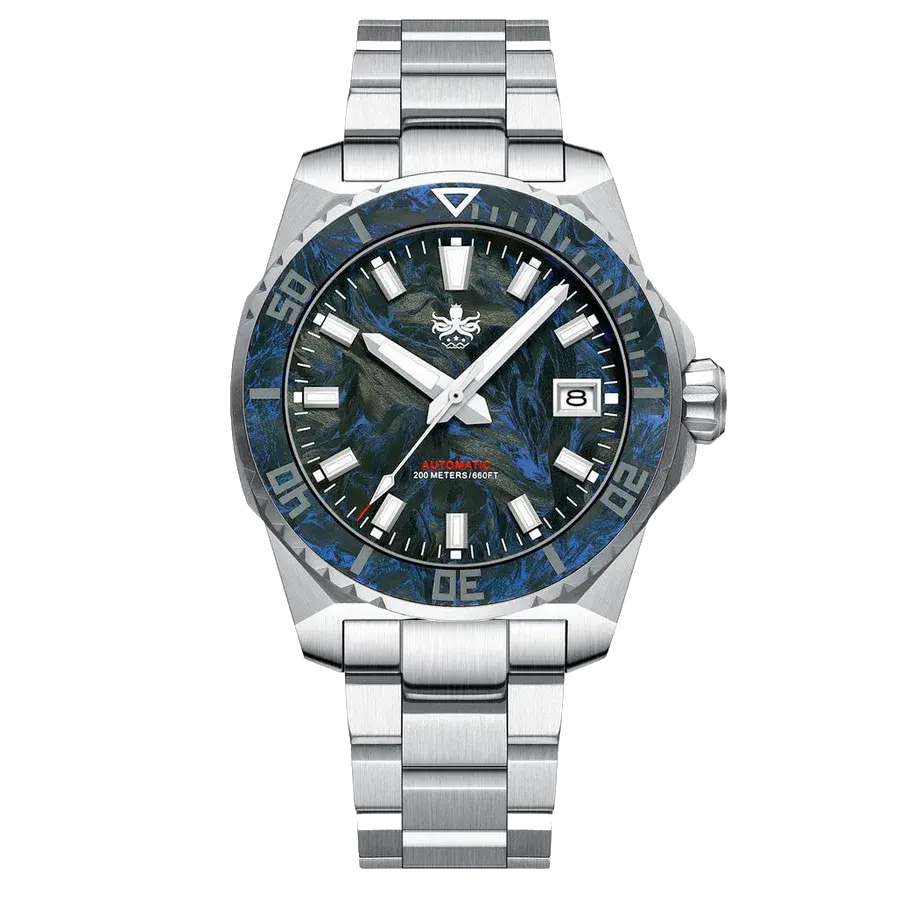 Phoibos Leviathan 40mm Dive Watch with Blue Forged Carbon Fiber, reference PY062B