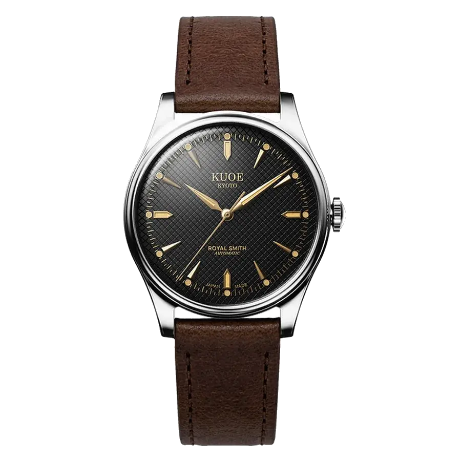 KUOE Royal Smith 90-006 Automatic 35mm Watch with Black Dial, reference RS90006C-SV-BK-IT-DBR