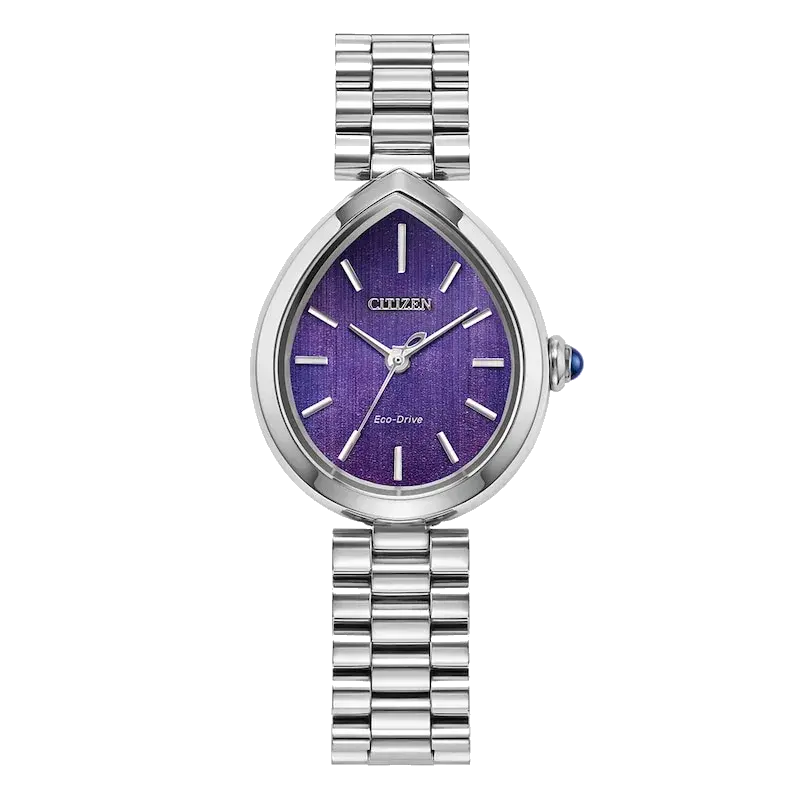 Citizen L Eco-Drive Purple Pear Shaped Dial & Stainless Steel Watch, reference 