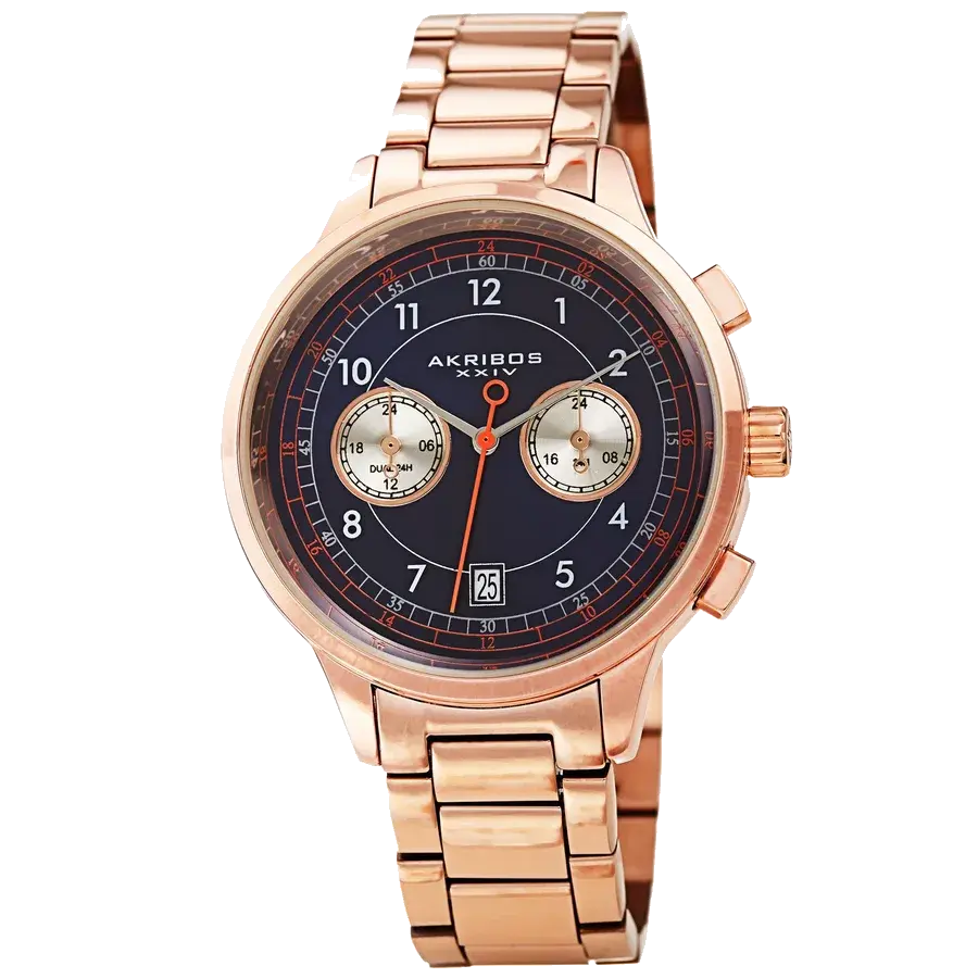 Akribos Casual Rose Gold/Stainless Steel | Blue Dial, reference AK1071RGBU