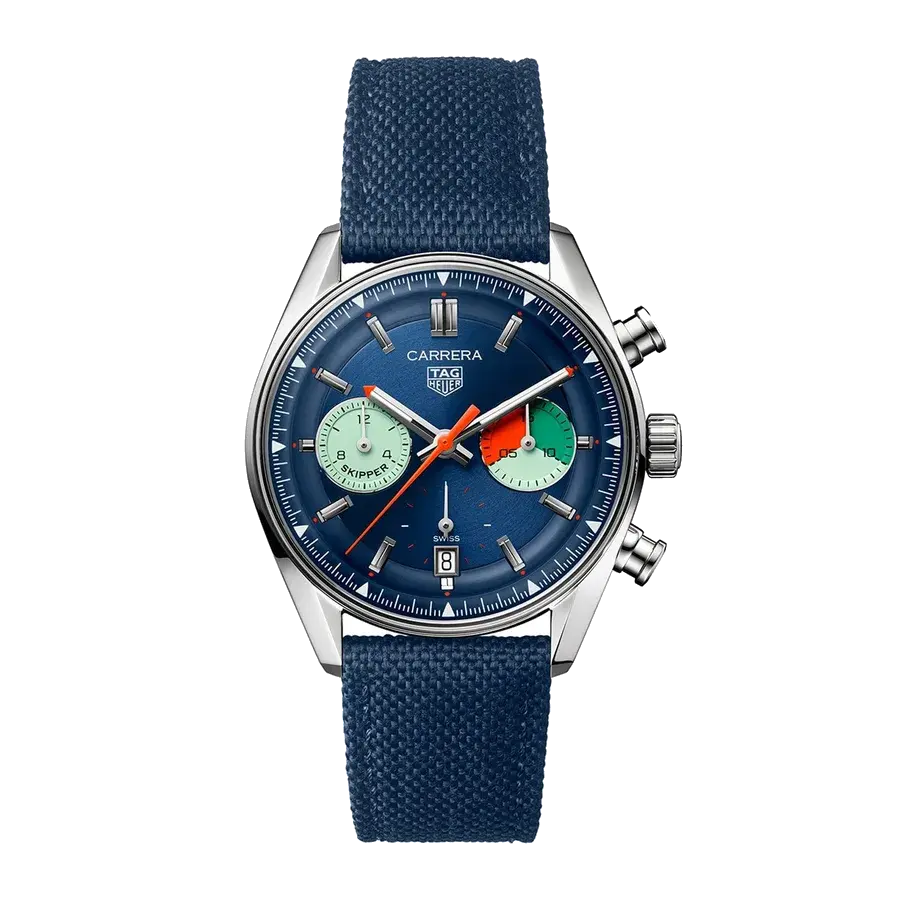 TAG Heuer Carrera Chronograph Skipper | 39mm, Steel, Fabric, Blue Dial, reference 