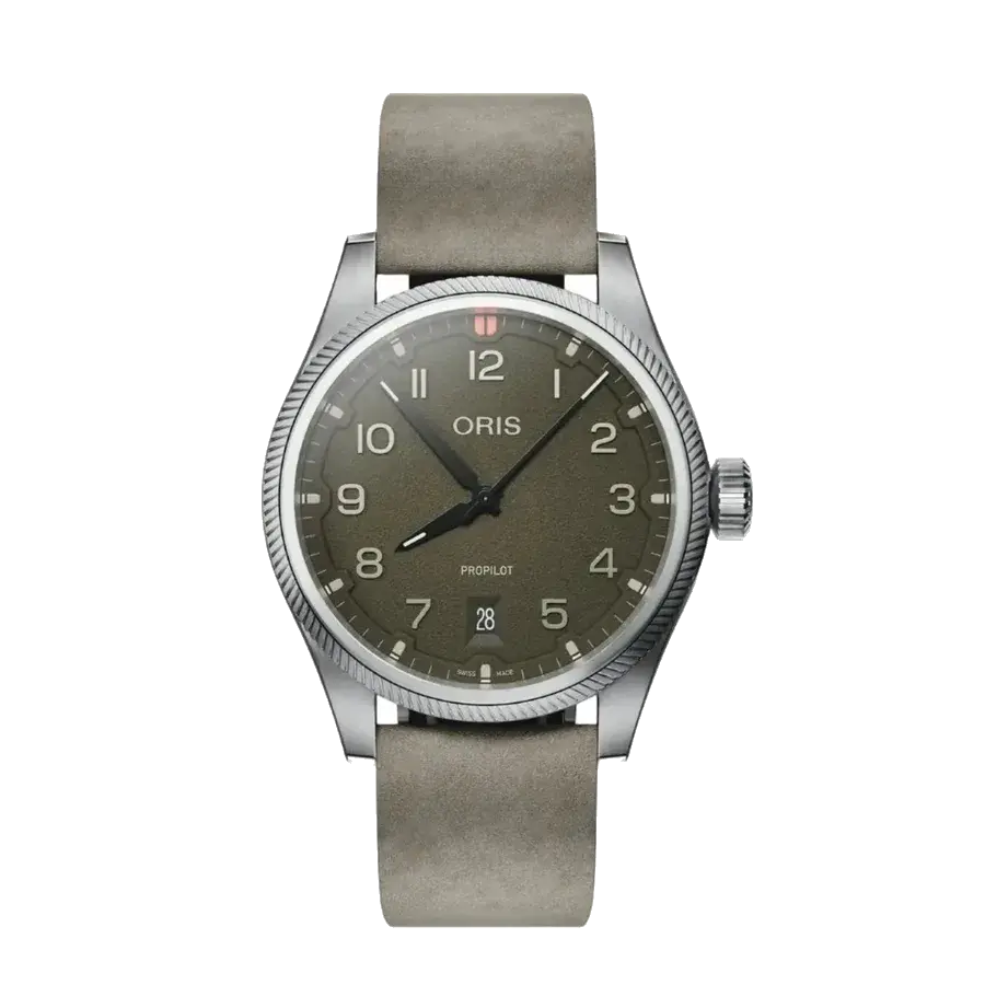 Oris ProPilot Date | 41mm, Steel, Leather, Olive (green) Dial, reference