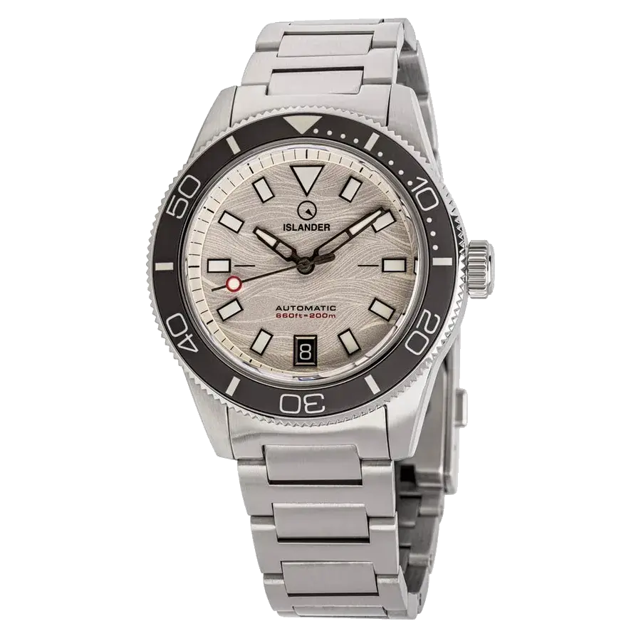 Islander Bayport Automatic Dive Watch with Silver-White Wave Dial, reference ISL-313