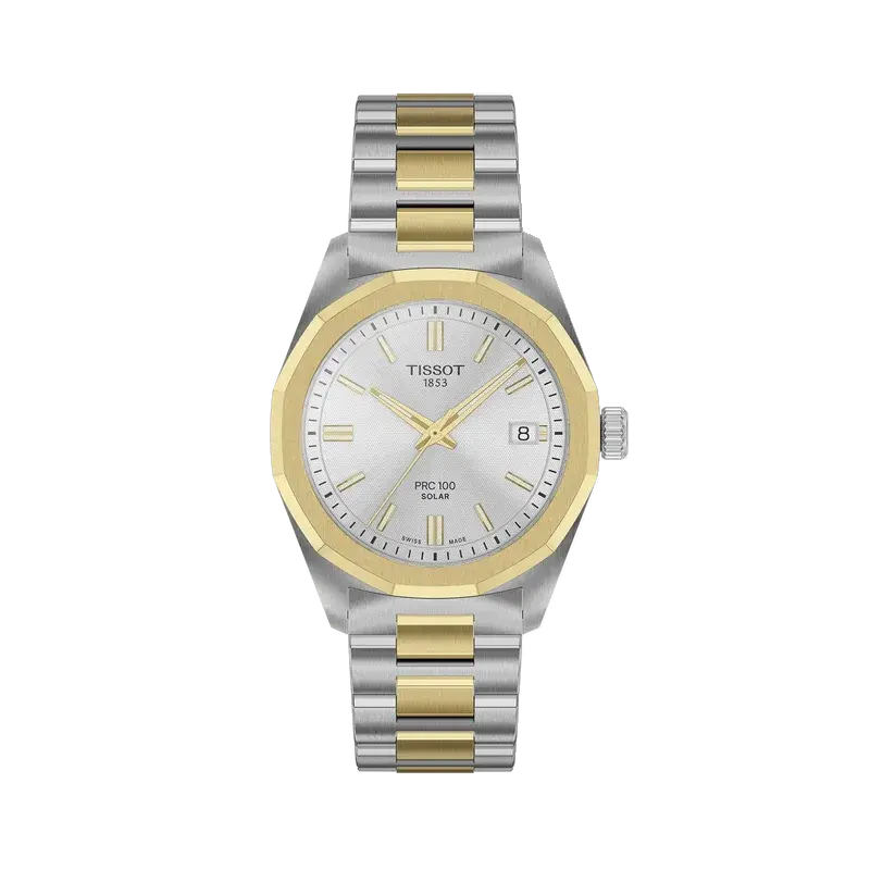 Tissot Solar 34 | 34mm, Steel & PVD Yellow Gold, Silver Dial, reference PRC100
