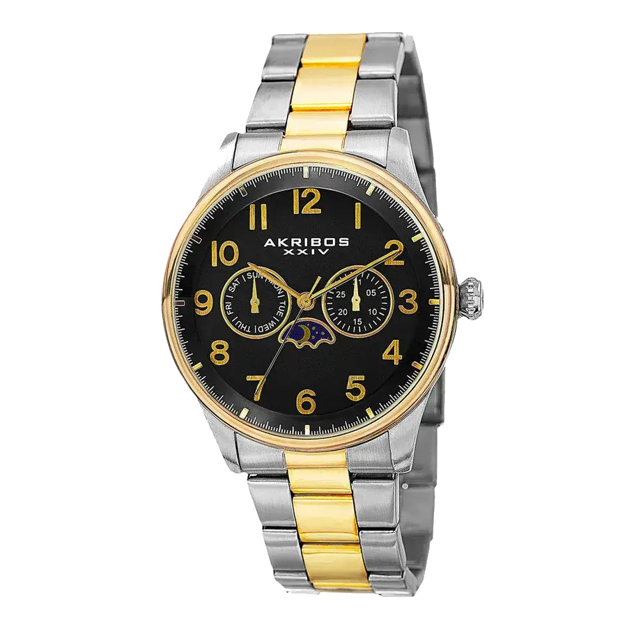 Akribos Casual Silver/Gold/Alloy | Black Dial, reference AK790TTG