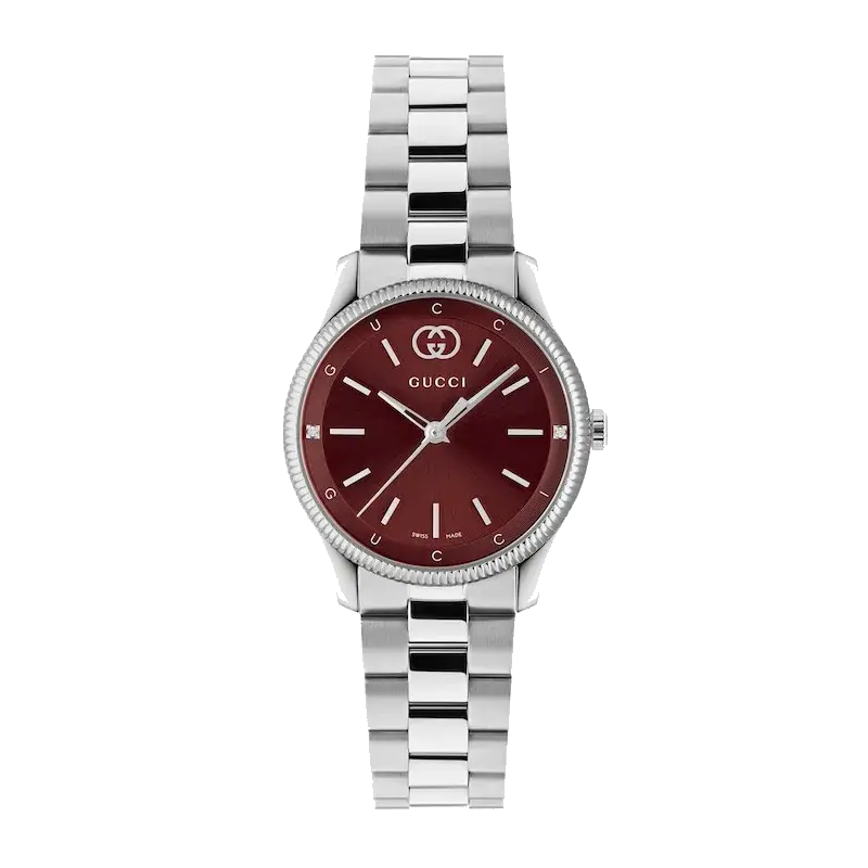 Gucci G-Timeless 29mm Burgundy Dial & Stainless Steel Watch, reference 