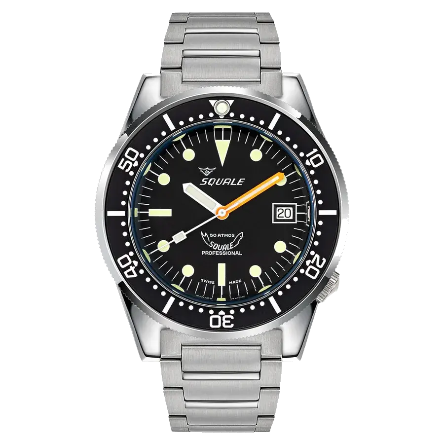 Squale 50 Atmos Swiss Automatic Polished Dive Watch with Black Dial, reference 1521CL.SQ20B