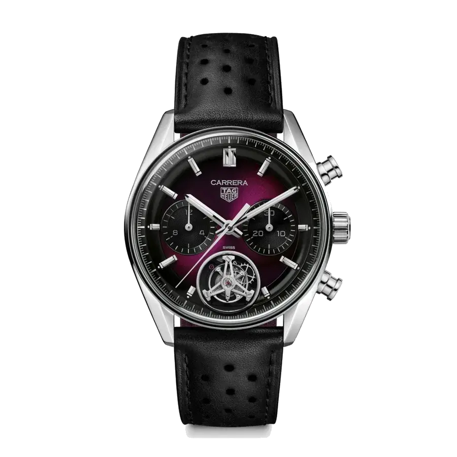 TAG Heuer Carrera Chronograph Tourbillon Limited Edition | 42mm, Steel, Leather, Purple Dial, reference 