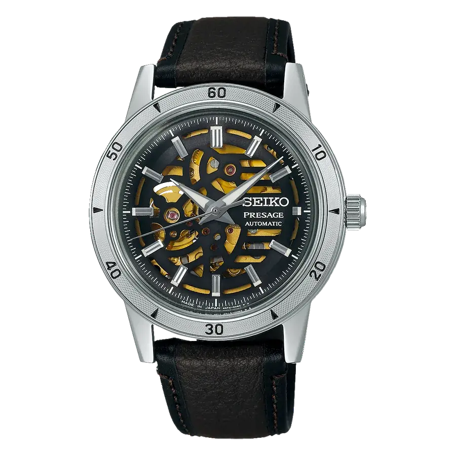 Seiko Presage SSA461 Style 60's Semi Skeleton Automatic Black Gold, reference SSA461